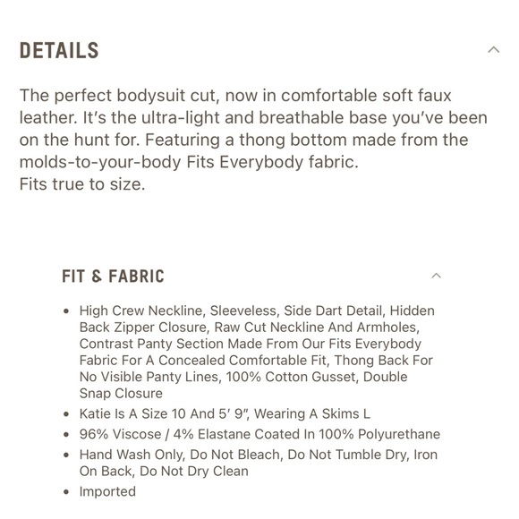 NWT Skims Rare Faux Leather Crew Neck Sleeveless Bodysuit in Sienna Women’s XS - Picture 9 of 9